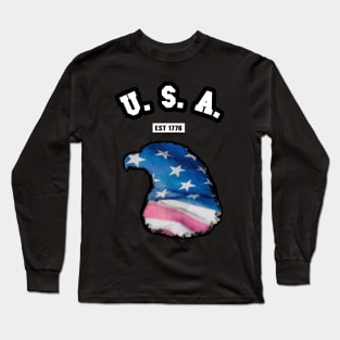 🦅 USA, 1776, Eagle Head Flag, American Patriotic Long Sleeve T-Shirt